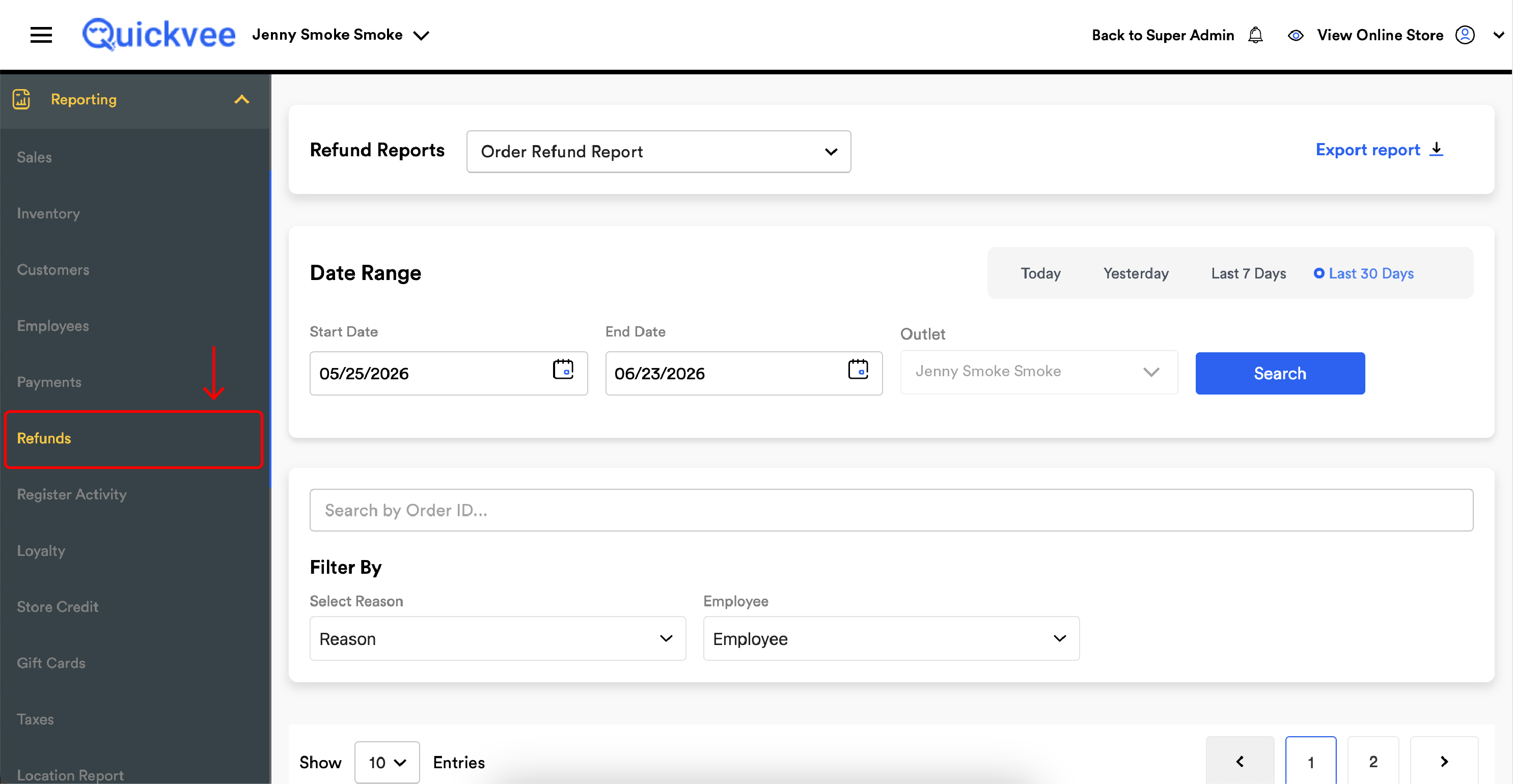 Refund Reports - Order Refund Report_side menu → Reporting → Refunds -20260623-072253.jpg