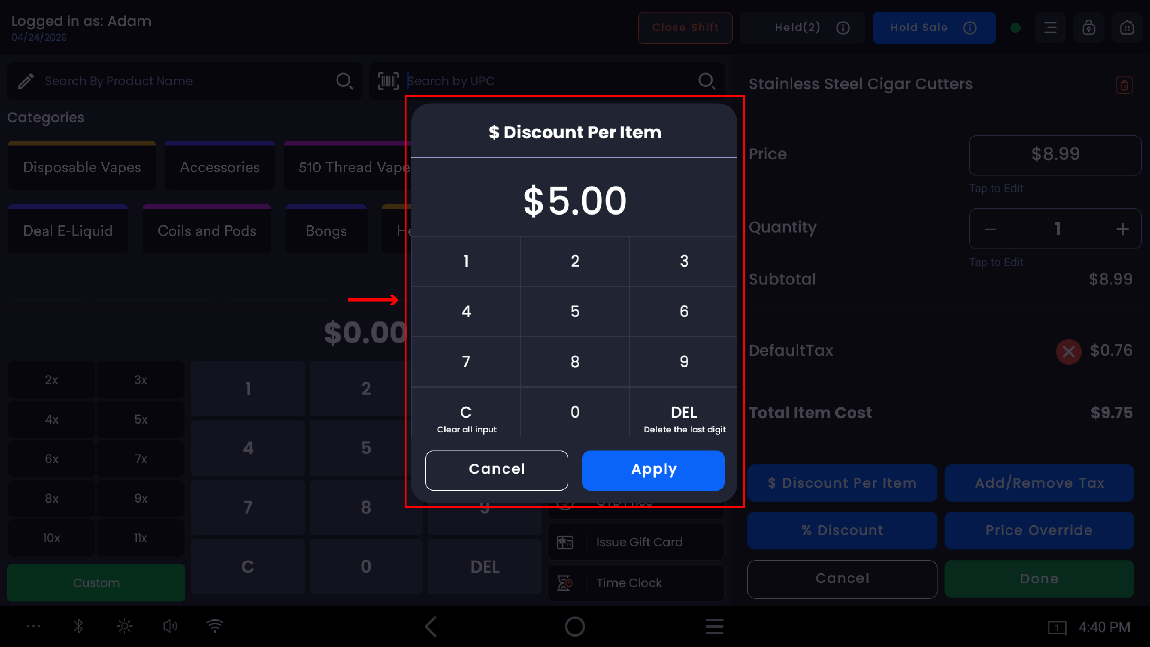 1_A numpad popup titled -$ Discount Per Item- appears-20260527-072912.jpg