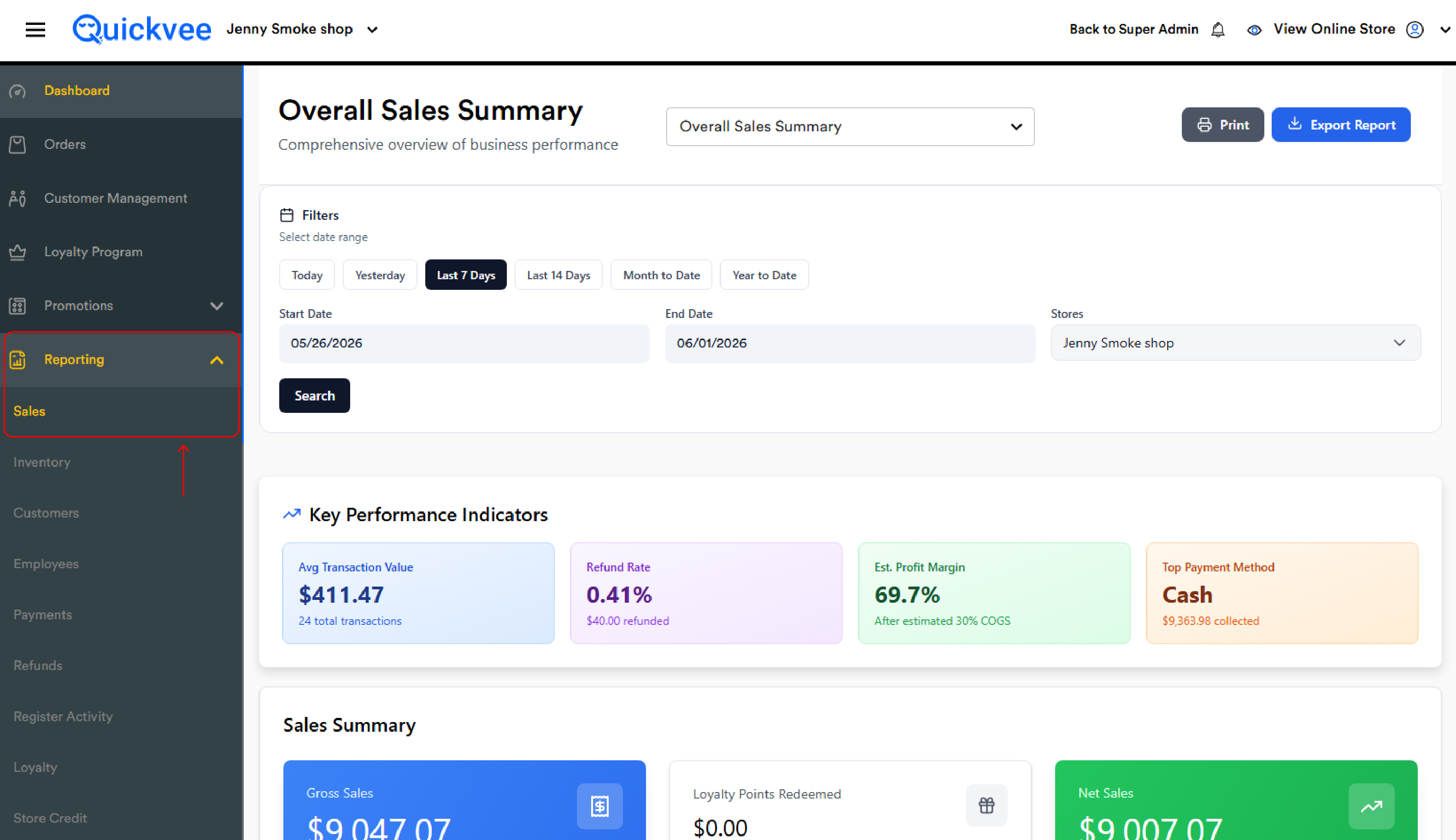 1_Quickvee Web (merchant backend) → Reporting → Sales Reports-20260602-091335.jpg